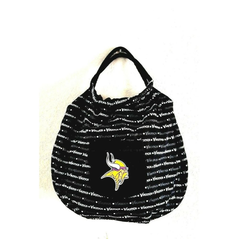 MINNESOTA VIKINGS BLACK TOTE BAG With ALLOVER TEAM LOGO NEW NFL LICENSED